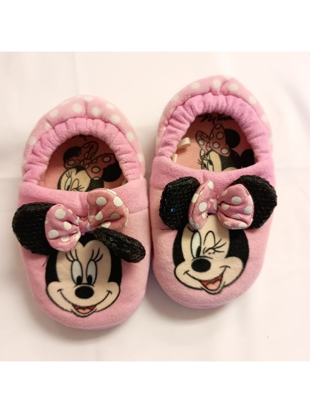 Disney Minnie Mouse Pink Scuff Slippers Girls Size L 9/10 Plush House Shoes